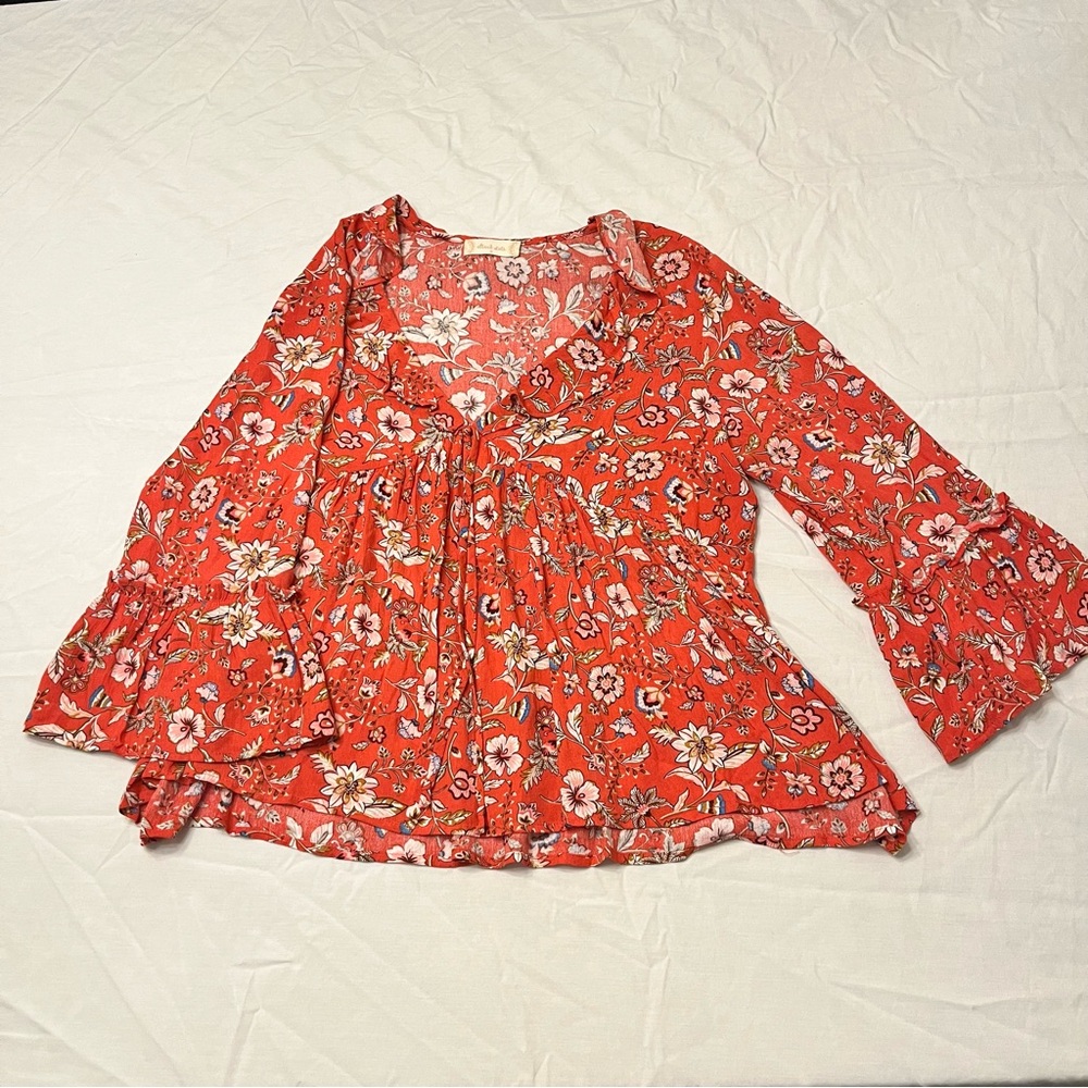 Altar'd State Red Floral Blouse